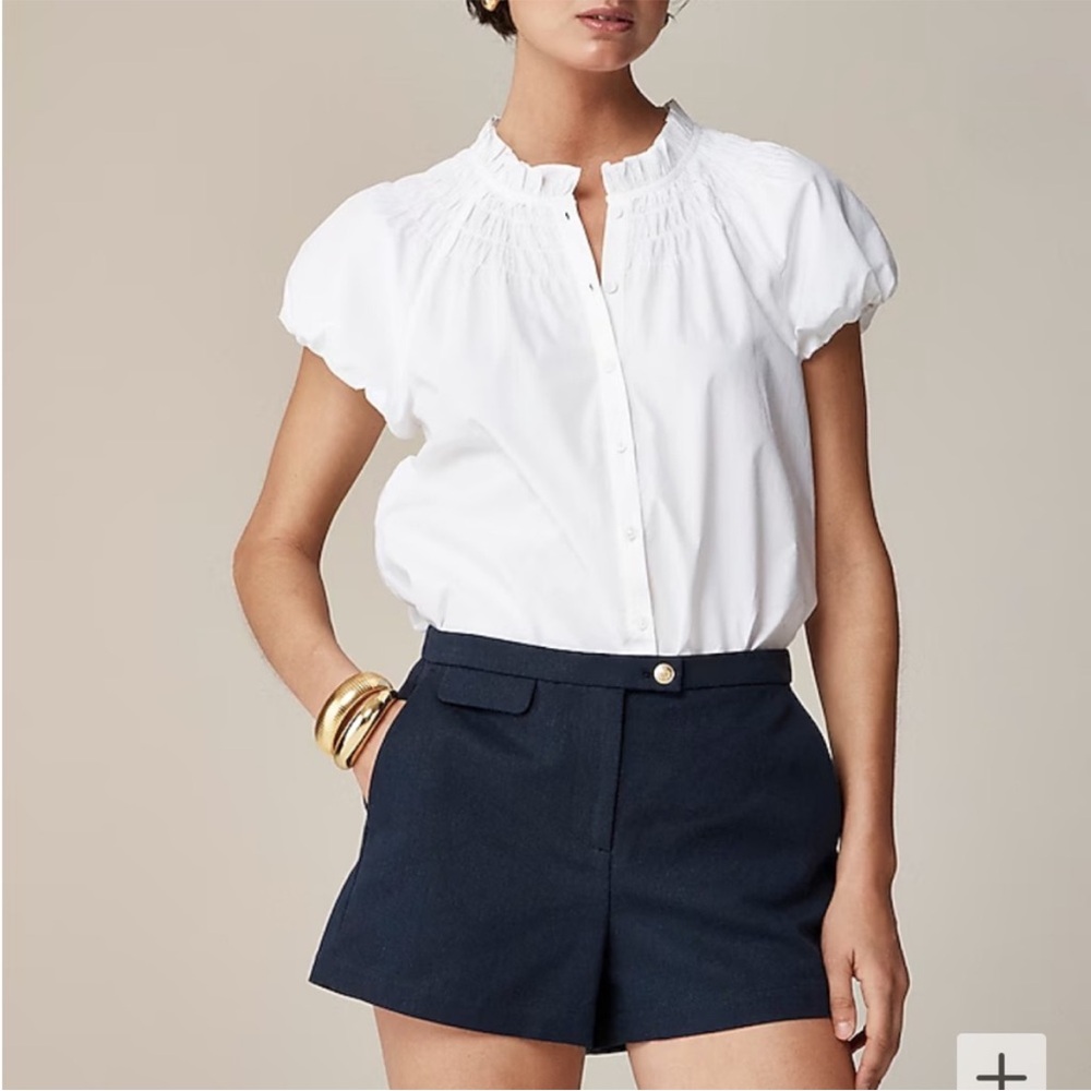J. Crew Smocked Neck Short Sleeve Button Down